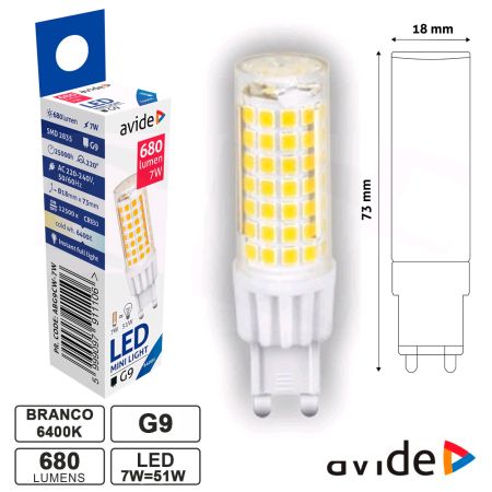Lâmpada Led G9 7W 230V 6400K 680Lm Avide