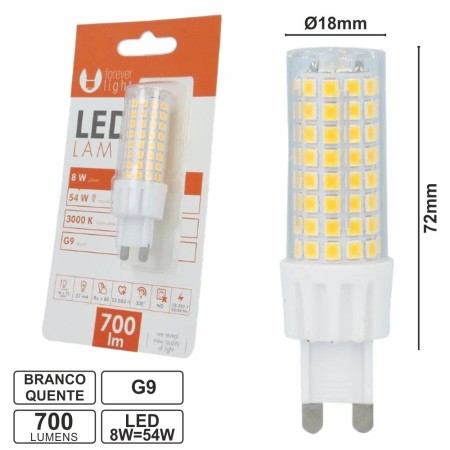 Lâmpada G9 8W54W 230V Branco Quente 700Lm