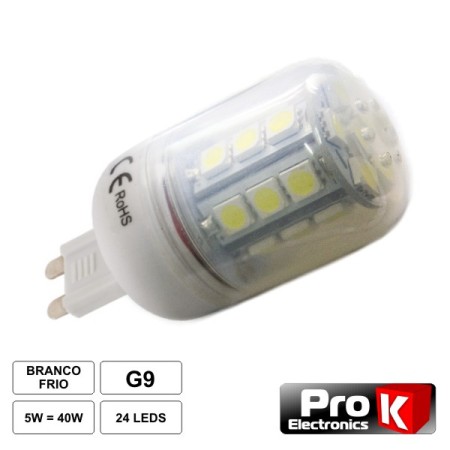 Lâmpada G9 5W 12V 24 Leds Smd 5050 Branco Quente