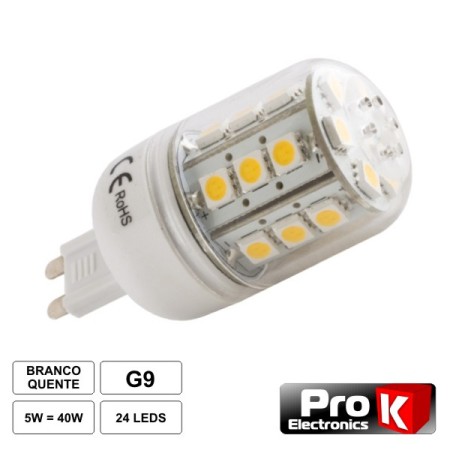 Lâmpada G9 5W 12V 24 Leds Smd 5050 Branco Quente