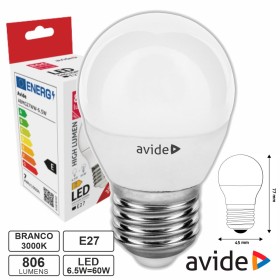 Lâmpada Led E27 Globo G45 6.5W 230V 3000K 806Lm Avide