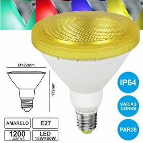 Lâmpada E27 15W80W 230V Led Par38 Amarela Ip64 1200Lm Lâmpada E27 15W80W 230V Led Par38 Amarela Ip64 1200Lm