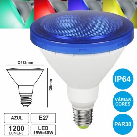 Lâmpada E27 15W80W 230V Led Par38 Azul Ip64 1200Lm Lâmpada E27 15W80W 230V Led Par38 Azul Ip64 1200Lm