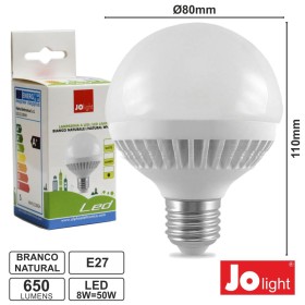 Lâmpada E27 8W50W 230V Leds Globo Branco Natural 650Lm