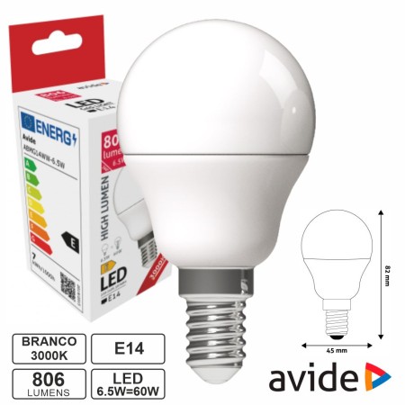 Lâmpada Led E14 Globo G45 6.5W 230V 3000K 806Lm Avide