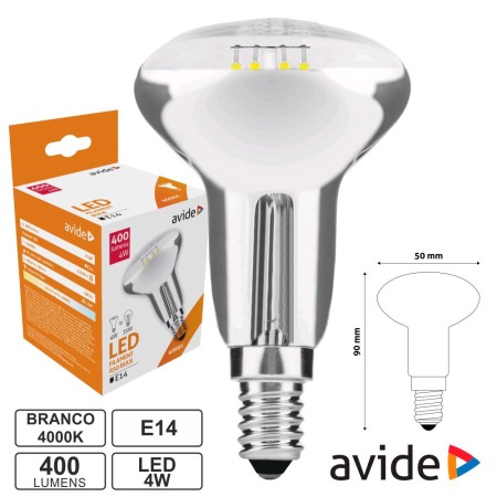 Lâmpada Led E14 R50 Filamento 4W 230V 4000K 400Lm Avide