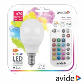 Lâmpada E14 Dimável 4.9W Led Miniglobo Rgbw Ir 470Lm Avide Lâmpada E14 Dimável 4.9W Led Miniglobo Rgbw Ir 470Lm Avide