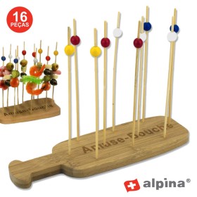 Tábua C/ Palitos Bambu P/ Espetos De Festa 16 Peças Alpina