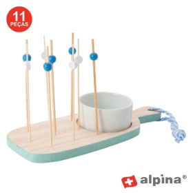 Tábua C/ Palitos Madeira P/ Espetos De Festa 11 Peças Alpina Tábua C/ Palitos Madeira P/ Espetos De Festa 11 Peças Alpina