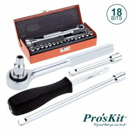 Conjunto De Chave Roquete C/ 18 Bits E Extensor Proskit