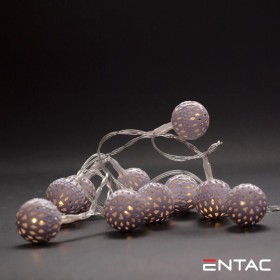 Grinalda 10 Leds 3000K Esferas Metal 2Xaa 1Mt