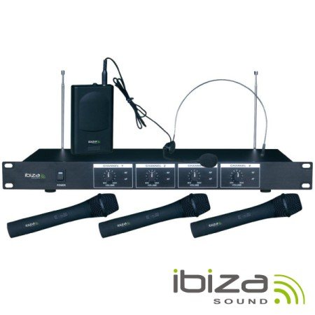 Central Microfone S/ Fios 4 Canais Vhf 201.1/207.5Mhz Ibiza