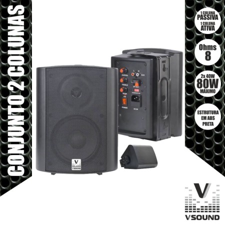 Conjunto 2 Colunas 5" Passiva+Amplificada 80W Vsound