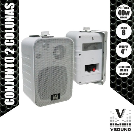 Conjunto De 2 Colunas Abs 4" 60W Brancas Vsound