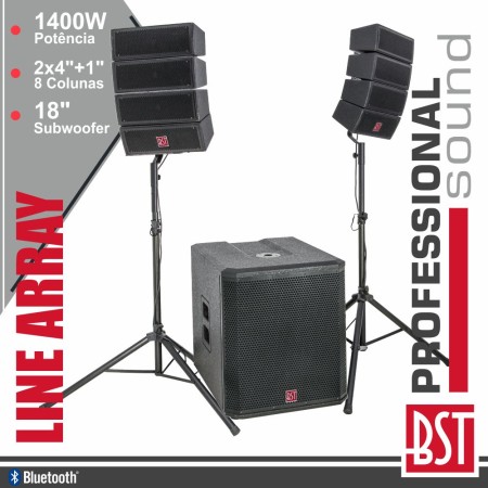 Sistema Line-Array Ativo 8 Colunas 2X4" E Sub 18" 1400W Bst