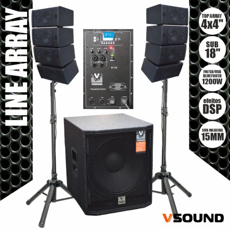 Sistema Line-Array Ativo 8 Colunas 2X4"+Sub 18" 1200W Vsound