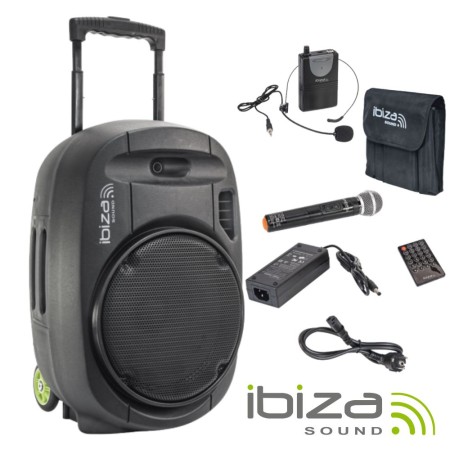 Coluna Amplificada 15" 800W Usb/Bt/Sd/Bat Vhf Preta Ibiza