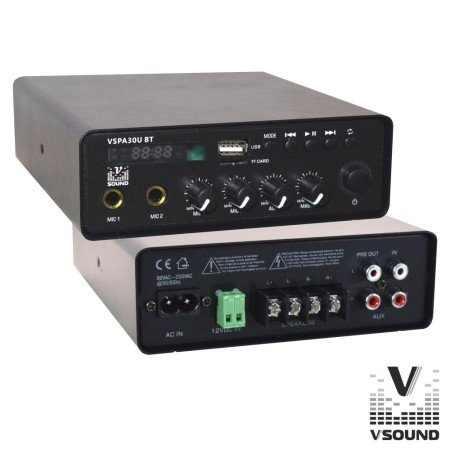 Amplificador 12/230V 3 Entradas 60W Mp3/Usb/Sd/Bt/Fm Vsound
