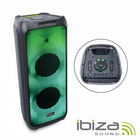 Coluna Amplificada 2X10" Usb/Sd/Aux/Bt/Fm Led Tws Ibiza