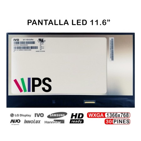 Ecrã LED de 11.6" para Portatil M116Nwr4 R1 1366X768 30 Pines Ips