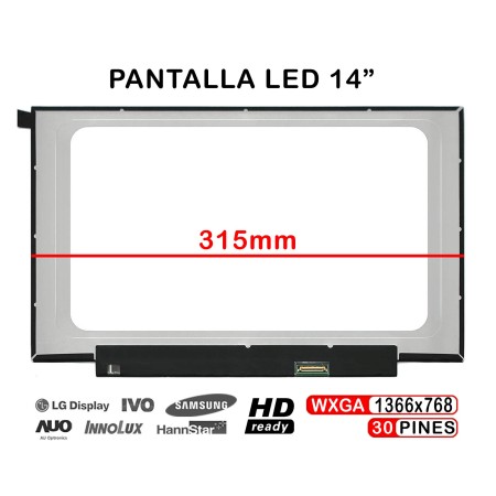 Ecrã LED de 14" para Portatil B140Xtn07.2 B140Xtn07.2 Hw1A Nt140Whm-N44 V8.0 315mm
