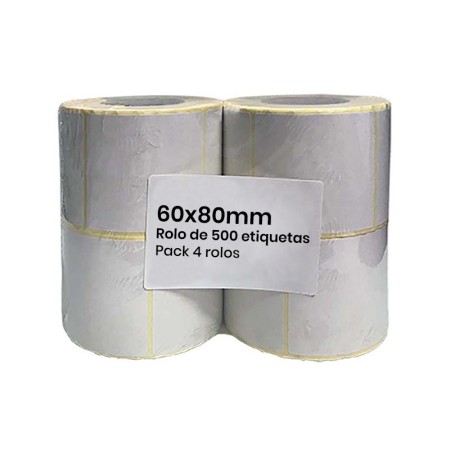 Rolo de Etiquetas Térmicas 60mmx80mm (Rolo de 500 etiquetas) - Pack de 4 Rolos