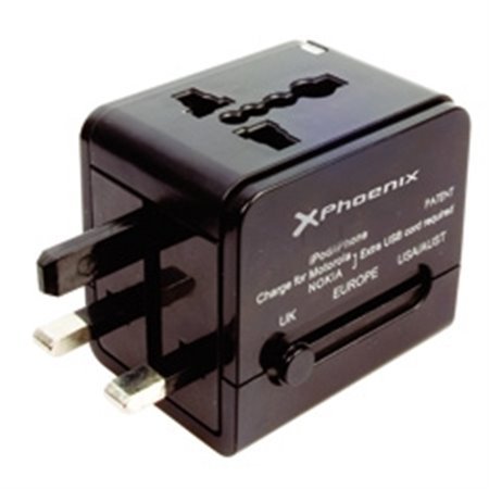 Adaptador de viagem universal carregador Phoenix Any World plugue 2 x USB preto