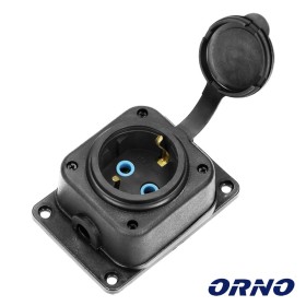Ficha Schuko Fêmea 16A/230V Preta C/ Tampa Orno
