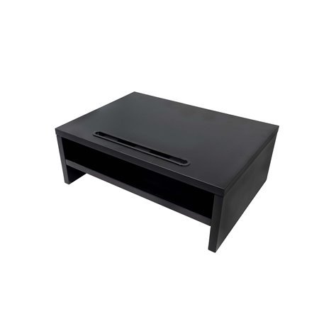 O riser de mesa de monitor portátil de madeira Phoenix suporta várias posições até 2 telas organizador de cabo cor preta