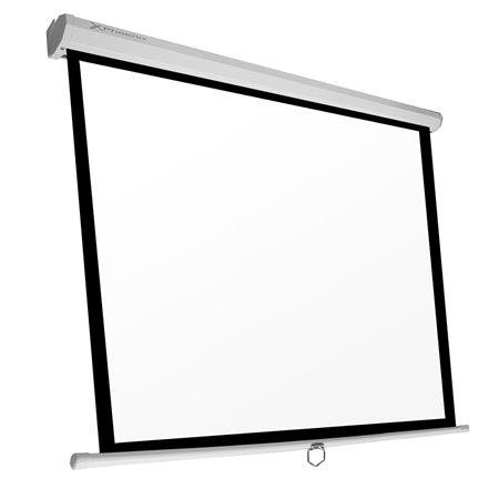 Tela manual projetor de vídeo parede e teto Phoenix 80´´ 1,4m x 1,4m proporção 1:1 - 16:9 - 4:3 posição ajustável - caixa branca