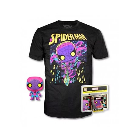 Pop & Tee Marvel Spiderman Black Light Funko + Camiseta Tamanho L