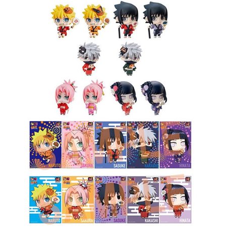 Definir figuras com cartões postais megahouse naruto shippuden petit chara land 10º aniversário