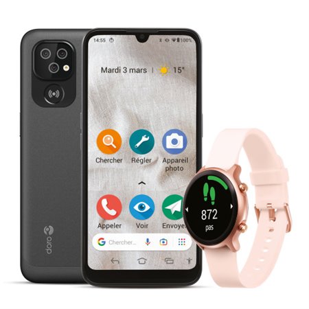 Pacote doro smartphone 8100 + smartwatch rosa grafite