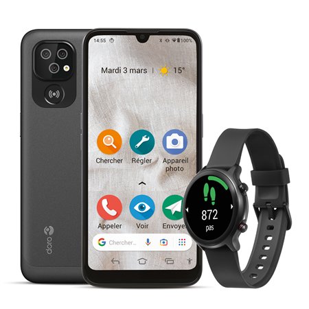 Pacote doro smartphone 8100 + smartwatch preto grafite