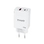 Carregador de parede tooq duplo usb - c + usb para branco 45w