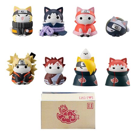 Conjunto de 8 figuras megahouse naruto shippuden nyaruto! sortimento batalha vs akatsuki