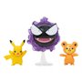 Pacote de 3 figuras jazwares pokemon battle teddiursa pikachu e gastly