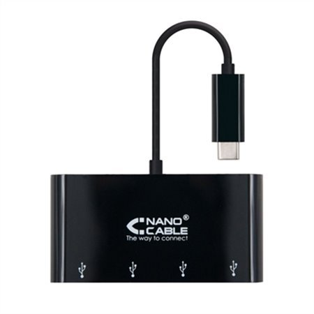 Adaptador USB Tipo C 4 x Cabo Nano USB 3.0 10cm - Macho - Fêmea - Preto