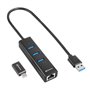 Sharkoon hub usb 3 x usb 3.2 gen 1 + rj45 alumínio preto + adaptador usb tipo c