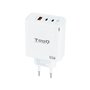 Carregador de parede tooq triplo 2xusb - c + usb para branco 65w