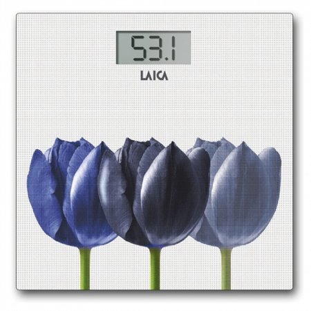 Balança de banheiro eletrônica Lay ps1075w branco azul flores 180kg