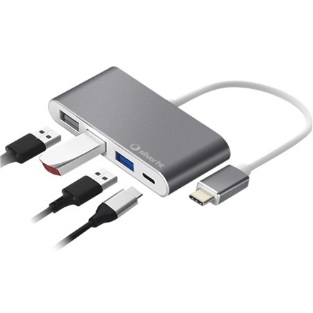 Hub Logan usb tipo c prata ht 4 em 1 - 2 usb 2.0 - usb 3.0 - usb tipo c - prata