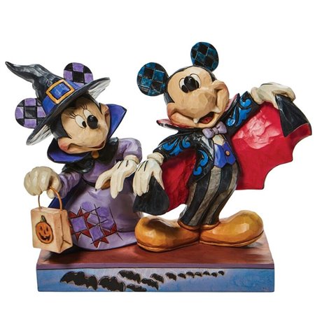 Figura enesco disney halloween mickey mouse & minnie mouse vampiro e bruxa