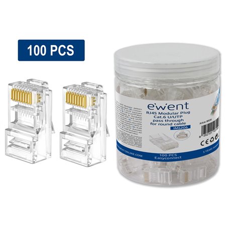 Conector RJ45 ewent easyconnect im1206 cat.6 u - utp para cabo redondo 100 unidades