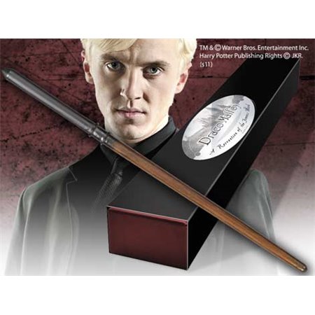 Réplica da varinha da nobre coleção harry potter draco malfoy com caixa e placa de identificação