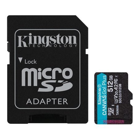 Cartão de memória micro secure digital sd xc 512gb kingston canvas go! mais classe 10 uhs - i u3 + adaptador sd
