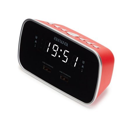 Rádio despertador aiwa cru - 19 1.5w rms 2 x usb vermelho