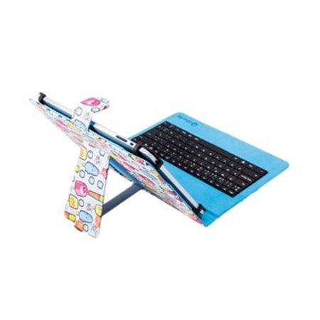 Estojo universal prateado com padrão HT para tablet 9 - 10,1 polegadas + Teclado Micro USB Cool Ice Pop branco - Pontos azuis