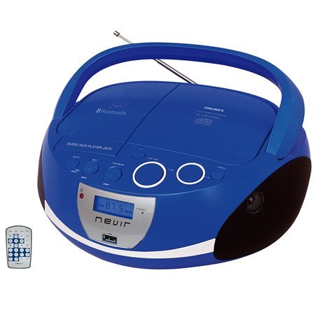 Rádio cd mp3 portátil nevir nvr - 480ub azul - bluetooth