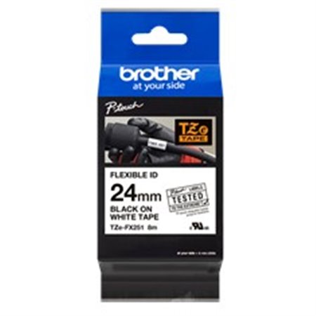 Fita laminada brother tzefx251 texto preto sobre fundo branco - 24mm de largura - 8m de comprimento